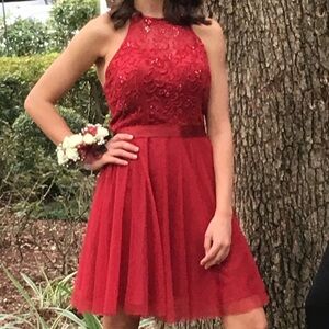 Burgundy beaded top homecoming dress
